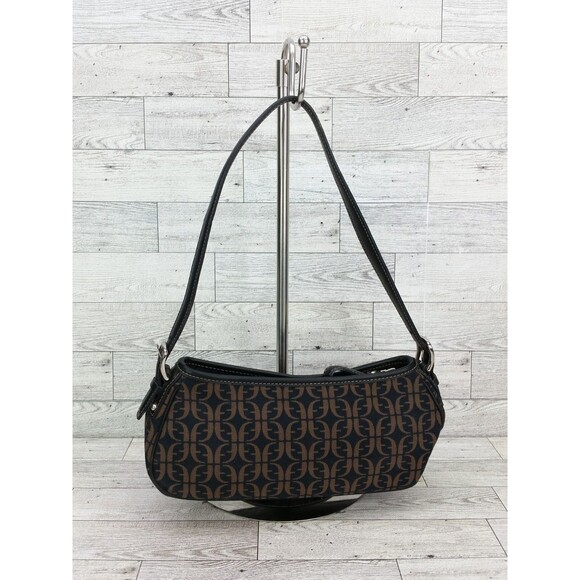 Vintage Fossil Shoulder Bag Black Brown Y2K Purse Handbag 2000s Monogrammed - Picture 1 of 8